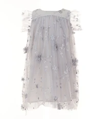 Popatu Little Girls Flutter-Sleeve Three-Dimensional Floral-Appliqued Empire-Waist Dress
