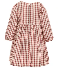 Popatu Little Girls Long Sleeve Plaid Fit-And-Flare Dress