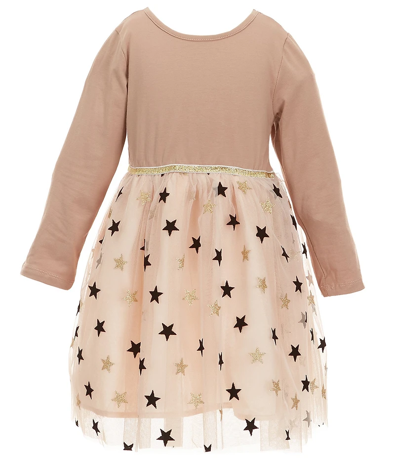 Popatu Little Girls Long Sleeve Velvet Stars Dress