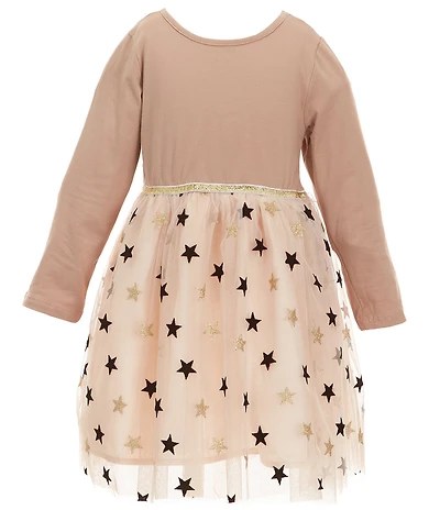 Popatu Little Girls Long Sleeve Velvet Stars Dress