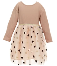 Popatu Little Girls Long Sleeve Velvet Stars Dress