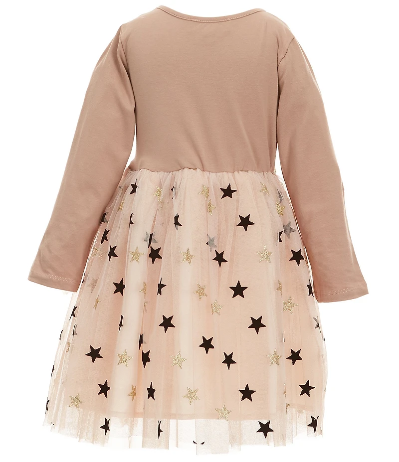 Popatu Little Girls Long Sleeve Velvet Stars Dress