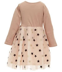 Popatu Little Girls Long Sleeve Velvet Stars Dress