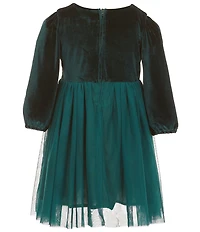 Popatu Little Girls Long-Sleeve Velvet/Mesh-Overlay Skirted Fit-And-Flare Dress