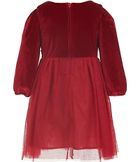 Popatu Little Girls Long-Sleeve Velvet/Mesh-Overlay Skirted Fit-And-Flare Dress