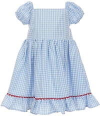 Popatu Little Girls Puffed-Sleeve Gingham-Printed Fit-And-Flare Dress