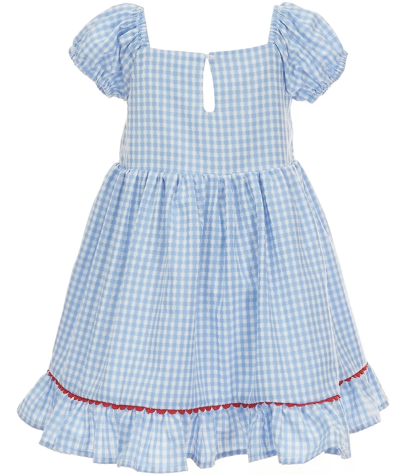 Popatu Little Girls Puffed-Sleeve Gingham-Printed Fit-And-Flare Dress
