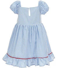 Popatu Little Girls Puffed-Sleeve Gingham-Printed Fit-And-Flare Dress