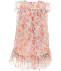 Popatu Little Girls Short Flutter Sleeves Peach Floral Chiffon Dress