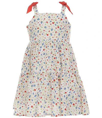 Popatu Little Girls Sleeveless Floral-Printed Bow-Accented-Shoulder Fit-And-Flare Dress