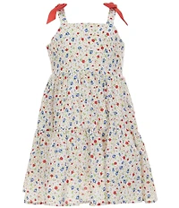 Popatu Little Girls Sleeveless Floral-Printed Bow-Accented-Shoulder Fit-And-Flare Dress