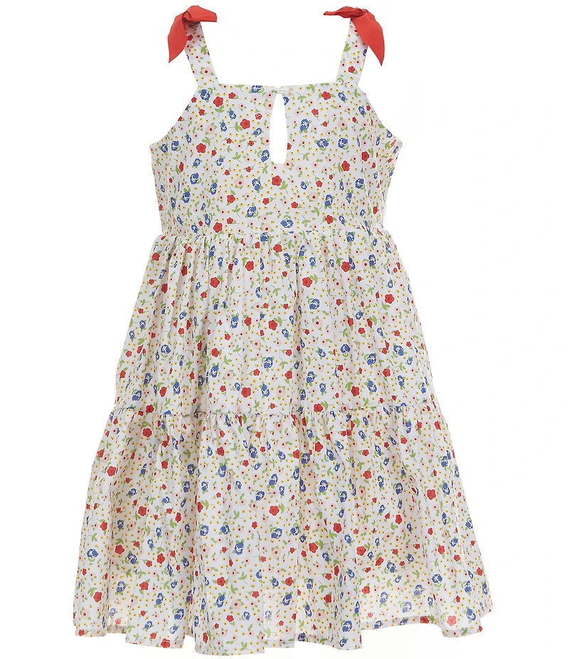 Popatu Little Girls Sleeveless Floral-Printed Bow-Accented-Shoulder Fit-And-Flare Dress