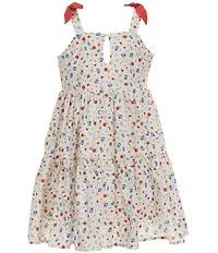 Popatu Little Girls Sleeveless Floral-Printed Bow-Accented-Shoulder Fit-And-Flare Dress