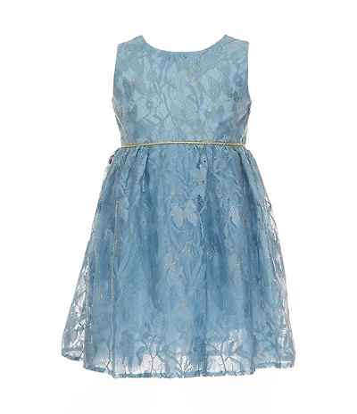 Popatu Little Girls Sleeveless Patterned-Lace Fit-And-Flare Dress