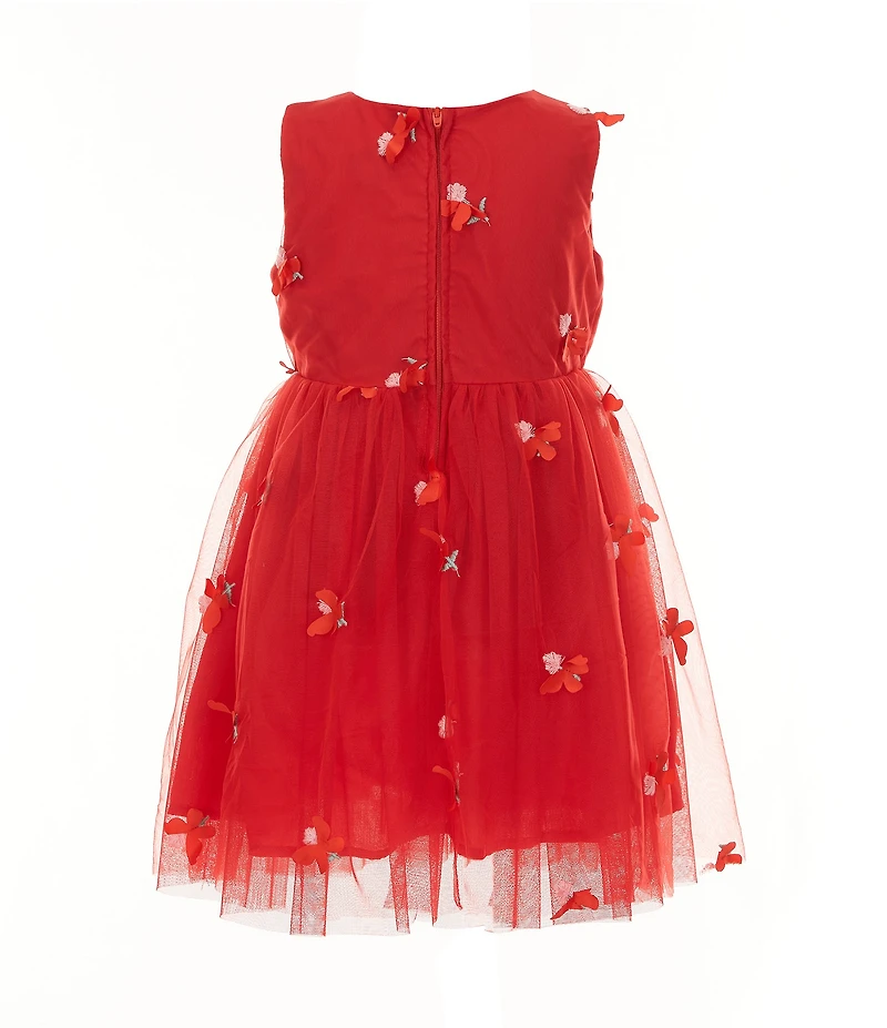 Popatu Little Girls Sleeveless Three-Dimensional-Butterfly/Floral Appliqued Fit-And Flare Dress