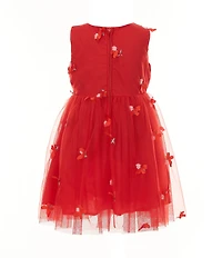 Popatu Little Girls Sleeveless Three-Dimensional-Butterfly/Floral Appliqued Fit-And Flare Dress