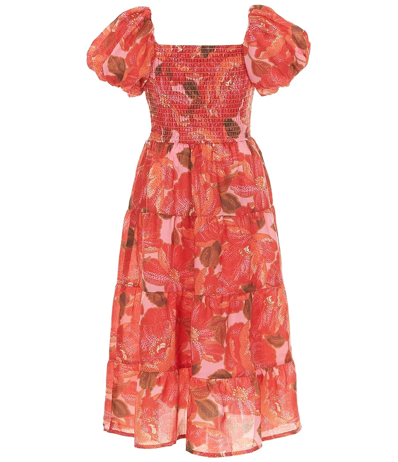 Poppies and Roses Big Girls Bubble-Sleeve Floral Printed Midi Dress