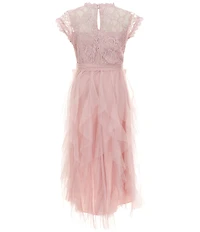 Poppies and Roses Big Girls Flutter-Sleeve Lace-Bodice/Cascading Mesh High-Low-Hem Ballgown