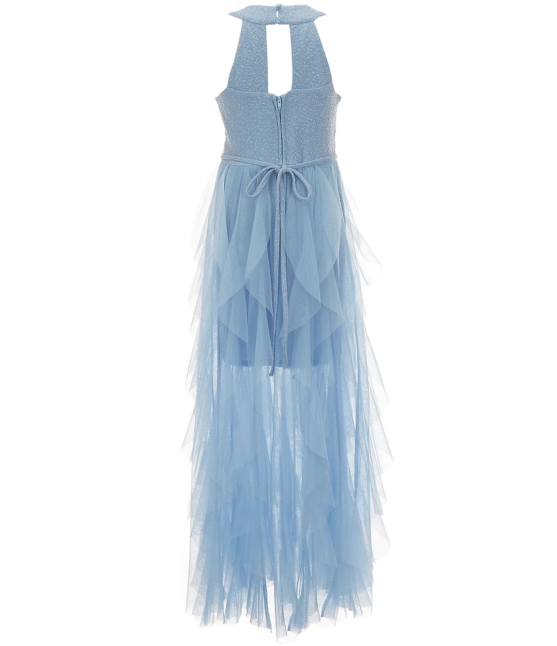 Poppies and Roses Big Girls Glitter-Knit/Tulle-Cascading-Overlay Skirted Ballgown