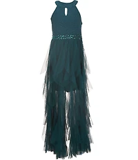 Poppies and Roses Big Girls Glitter-Knit/Tulle-Cascading-Overlay Skirted Ballgown