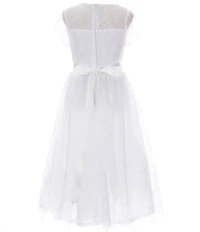 Poppies and Roses Big Girls Jeweled Detail Illusion Lace Tea Dress