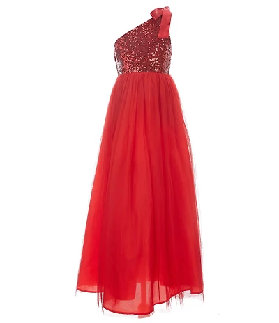Poppies and Roses Big Girls One-Shoulder Sequin Bodice Ballgown