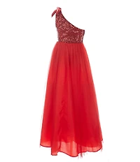 Poppies and Roses Big Girls One-Shoulder Sequin Bodice Ballgown