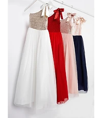 Poppies and Roses Big Girls One-Shoulder Sequin Bodice Ballgown