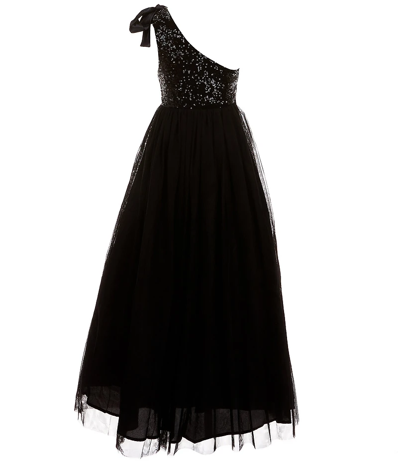 Poppies and Roses Big Girls One-Shoulder Sequin Bodice Ballgown