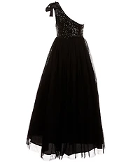 Poppies and Roses Big Girls One-Shoulder Sequin Bodice Ballgown