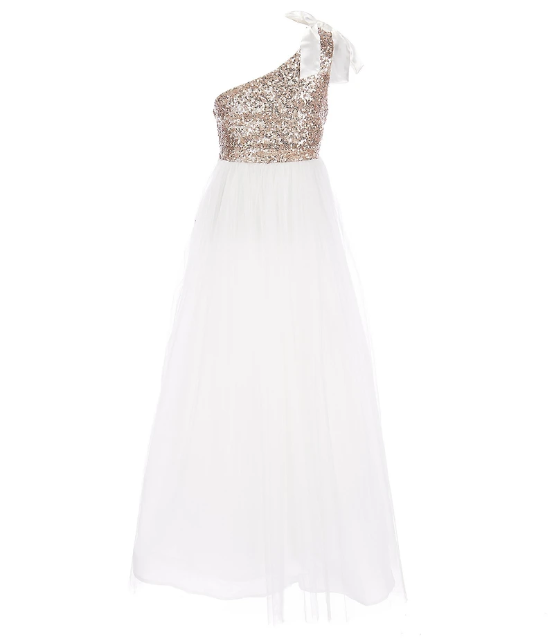 Poppies and Roses Big Girls One-Shoulder Sequin Bodice Ballgown