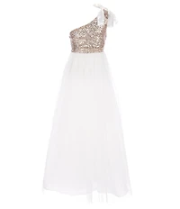 Poppies and Roses Big Girls One-Shoulder Sequin Bodice Ballgown