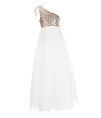 Poppies and Roses Big Girls One-Shoulder Sequin Bodice Ballgown