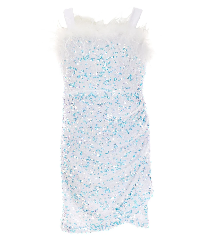 Poppies and Roses Big Girls Plume-Trim Stretch Sequin Dress