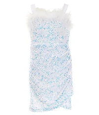 Poppies and Roses Big Girls Plume-Trim Stretch Sequin Dress