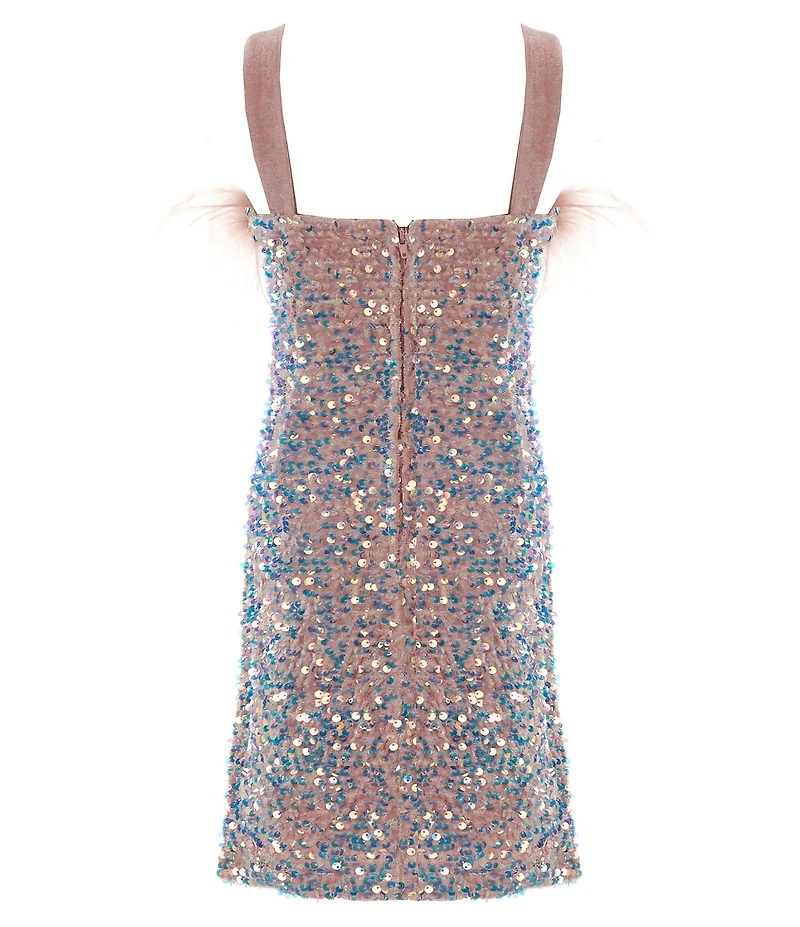 Poppies and Roses Big Girls Plume-Trim Stretch Sequin Dress