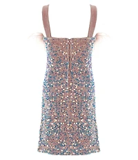 Poppies and Roses Big Girls Plume-Trim Stretch Sequin Dress