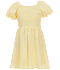 Poppies and Roses Big Girls Puff Sleeve Smocked Bow Back Dress