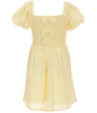 Poppies and Roses Big Girls Puff Sleeve Smocked Bow Back Dress