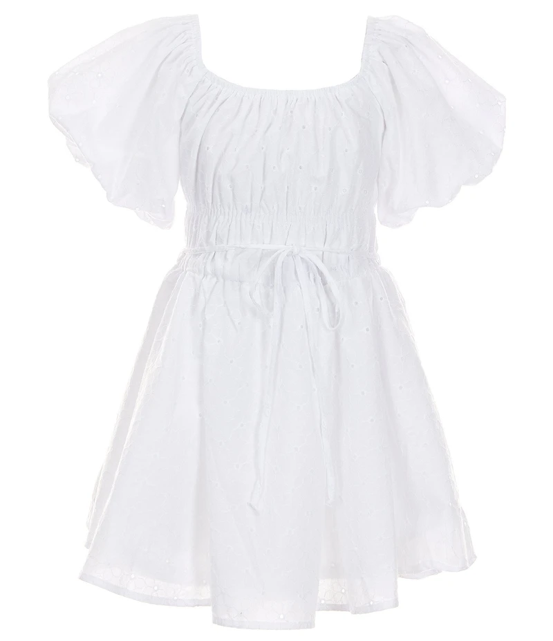 Poppies and Roses Big Girls Puffed Sleeve Eyelet Patterned Peasant Dress