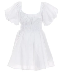 Poppies and Roses Big Girls Puffed Sleeve Eyelet Patterned Peasant Dress
