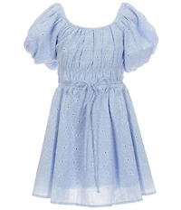 Poppies and Roses Big Girls Puffed Sleeve Eyelet Patterned Peasant Dress