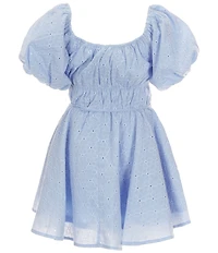 Poppies and Roses Big Girls Puffed Sleeve Eyelet Patterned Peasant Dress