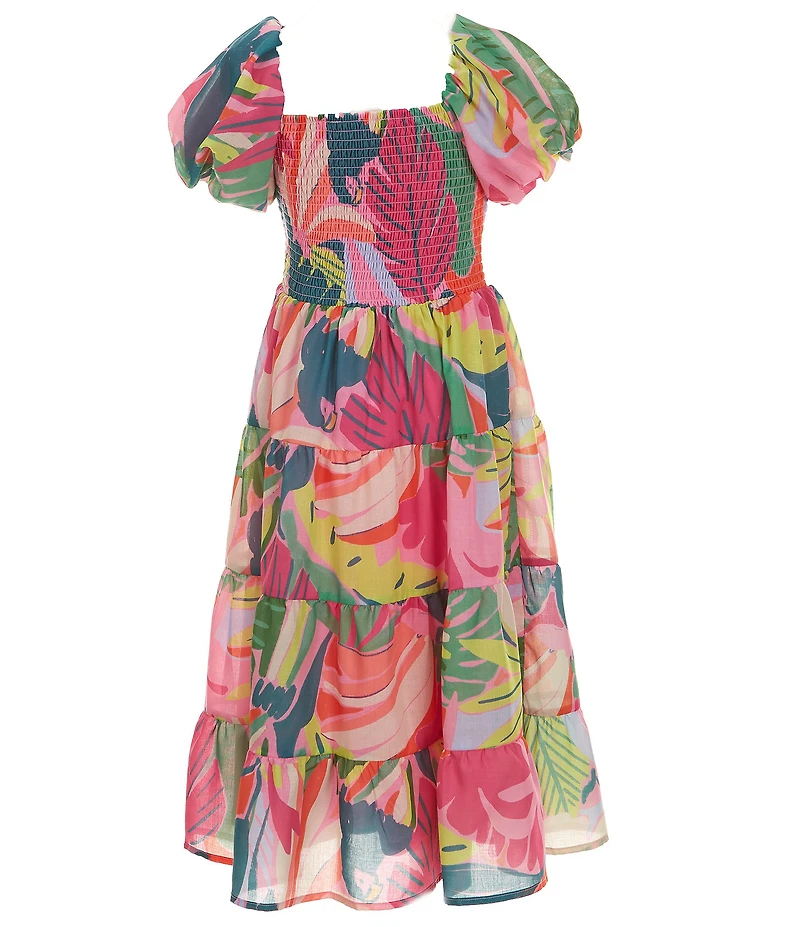 Poppies and Roses Big Girls Short Sleeve Floral Printed Maxi Dress
