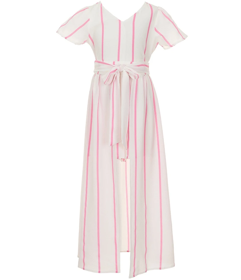 Poppies and Roses Big Girls Short Sleeve Maxi Stripe Walk-Through Romper