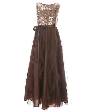 Poppies and Roses Big Girls Sleeveless Sequin Bodice Corkscrew Long Dress