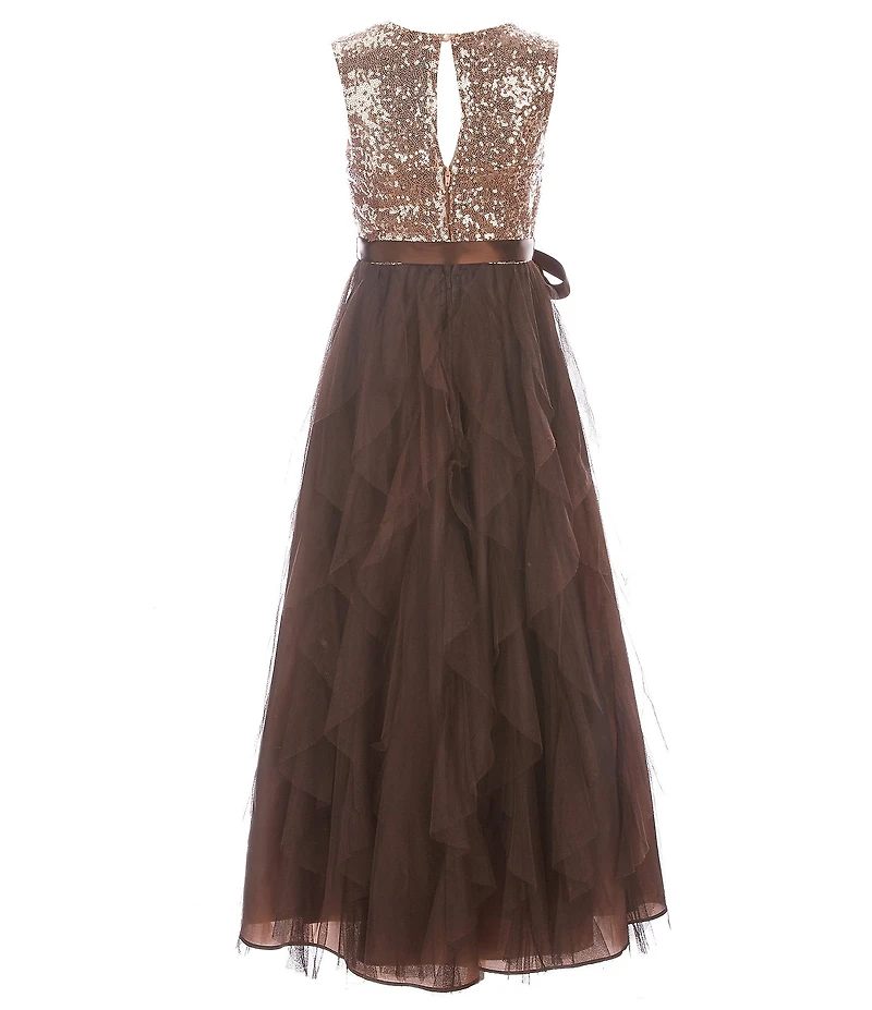 Poppies and Roses Big Girls Sleeveless Sequin Bodice Corkscrew Long Dress