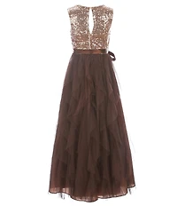 Poppies and Roses Big Girls Sleeveless Sequin Bodice Corkscrew Long Dress