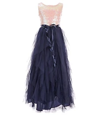Poppies and Roses Big Girls Sleeveless Sequin Bodice Corkscrew Long Dress