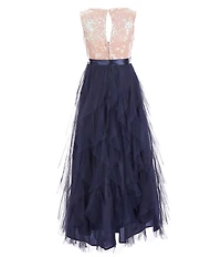 Poppies and Roses Big Girls Sleeveless Sequin Bodice Corkscrew Long Dress